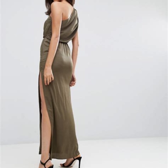 Asos Drape One Shoulder Maxi Dress Olive - Picture 1 of 9